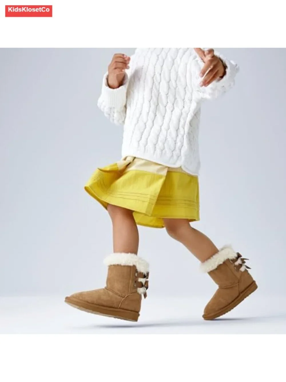 Girls Winter Snow Boots Faux Fur Slip-On with Bow, Calf High